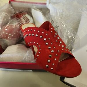New in box Vince Camuto red suede with silver studs, 7M